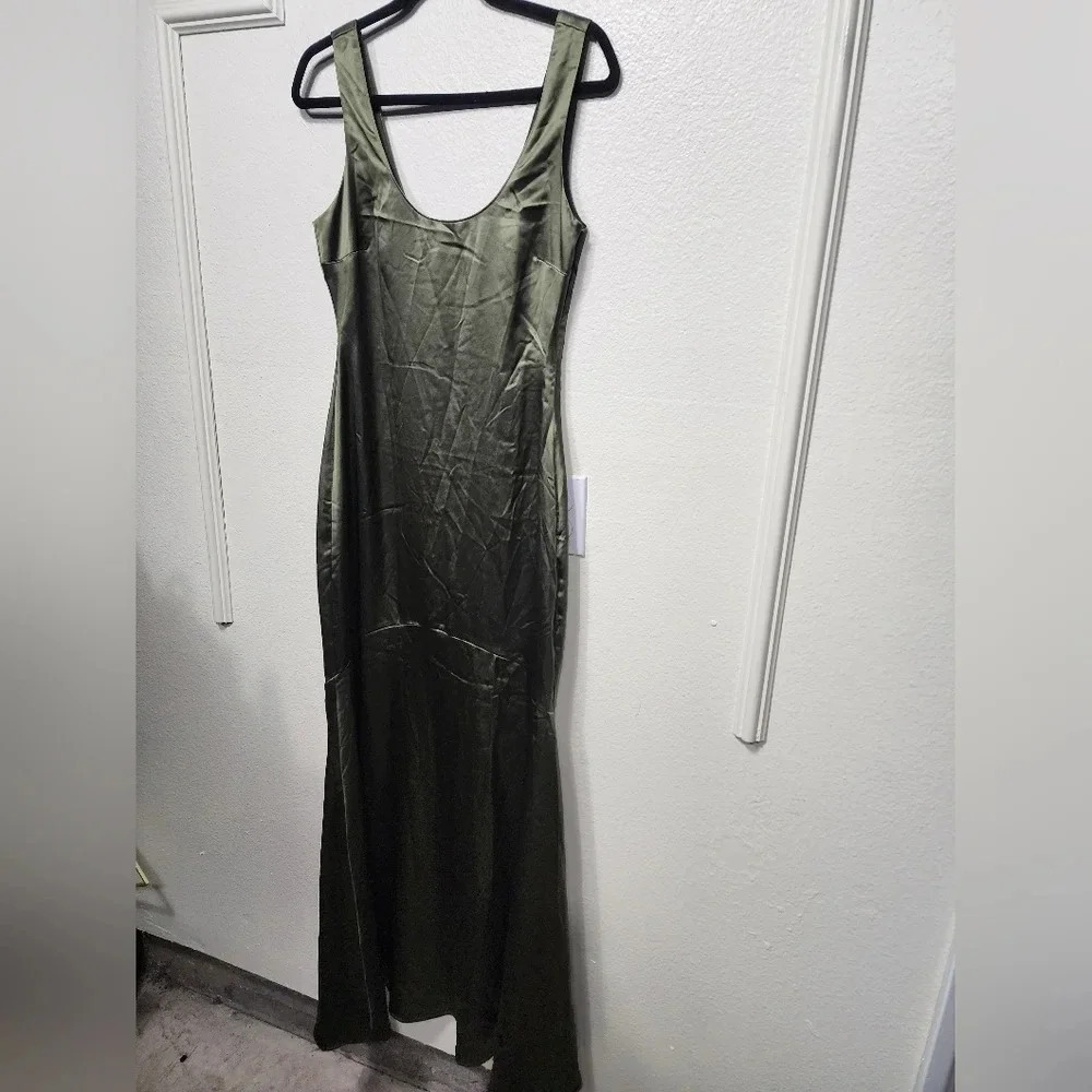 Lulus Enchanting Sophistication Olive Green Satin Mermaid Maxi Dress Party - Picture 8 of 10
